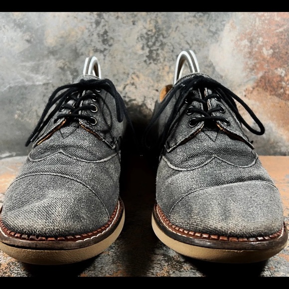 TOMS Shoes Mens Size 8.5 Gray Faded Denim Canvas Lace Up Dress/Casual Oxfords - Picture 2 of 9